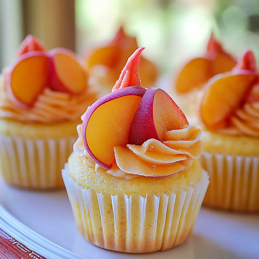 PEACH BELLINI CUPCAKES centered hero view, clean and uncluttered