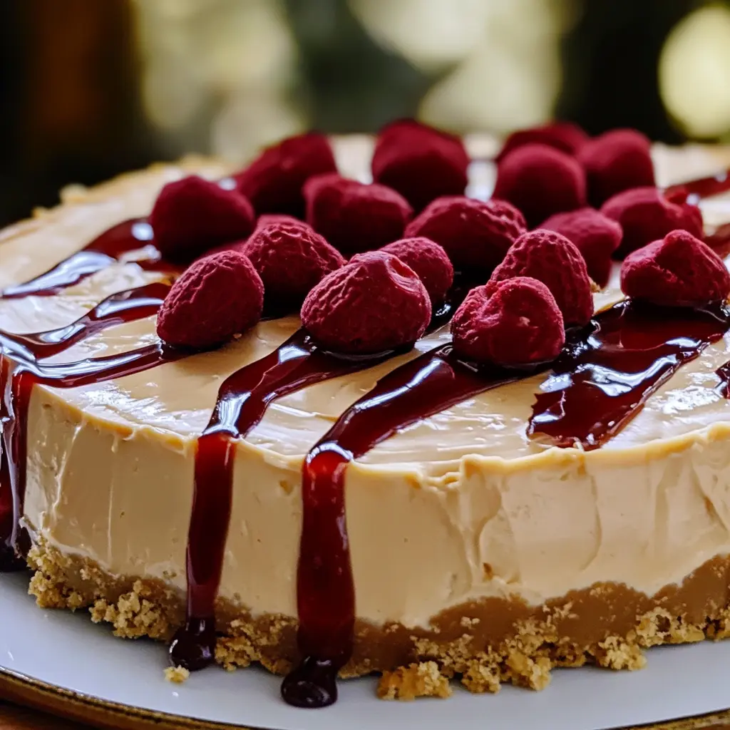PEANUT BUTTER AND JELLY CHEESECAKE centered hero view, clean and uncluttered