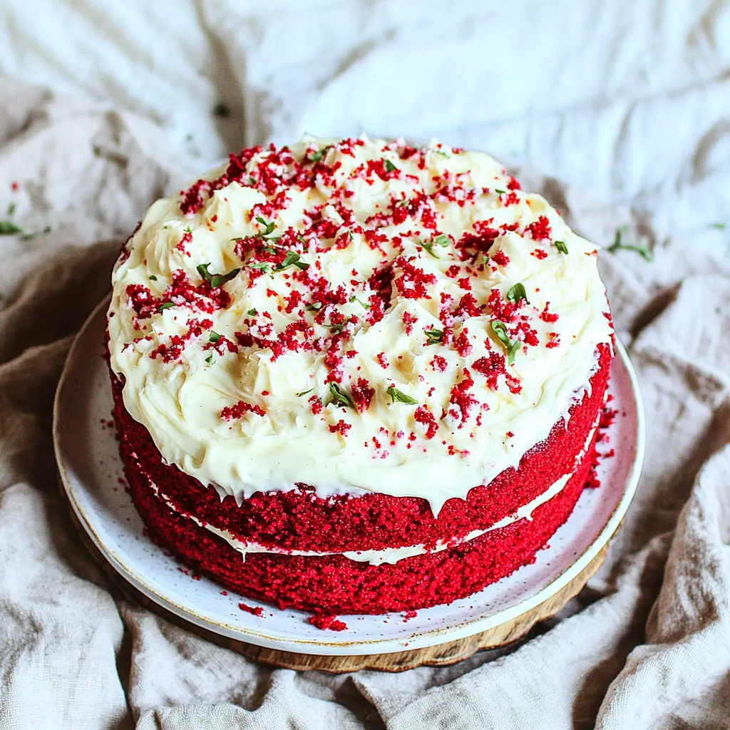 Red Velvet Cake with Cream Cheese Frosting Recipe Easy 2 RED VELVET CAKE WITH CREAM CHEESE FROSTING centered hero view, clean and uncluttered