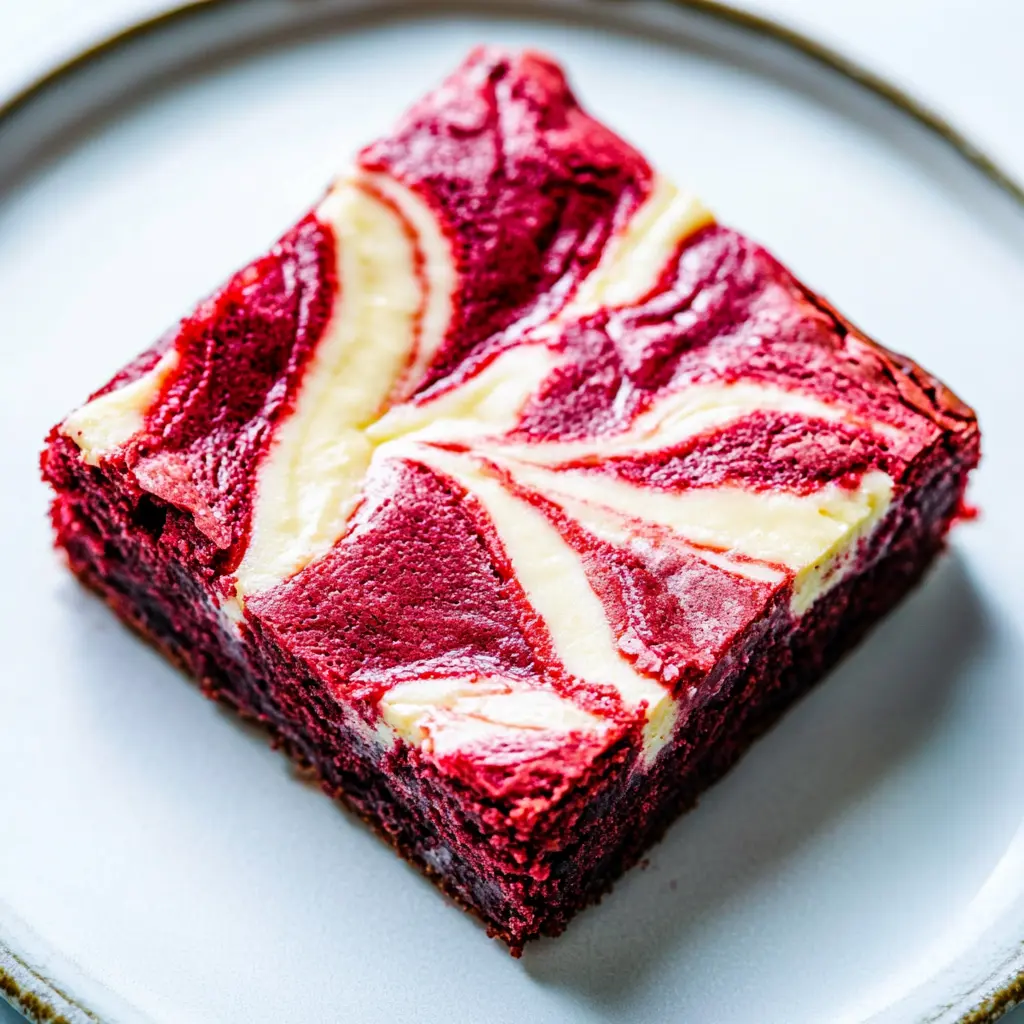 RED VELVET CHEESECAKE BROWNIE centered hero view, clean and uncluttered