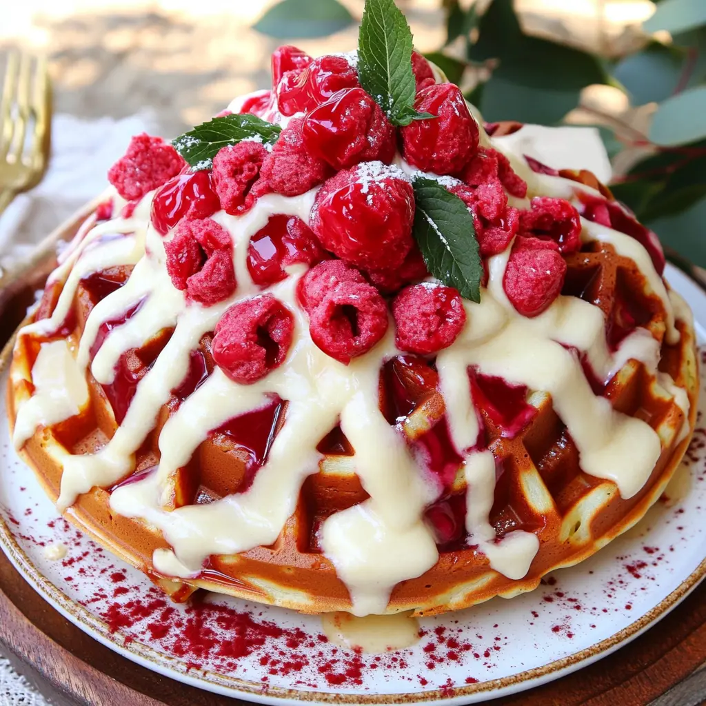 RED VELVET MARBLE WAFFLES centered hero view, clean and uncluttered