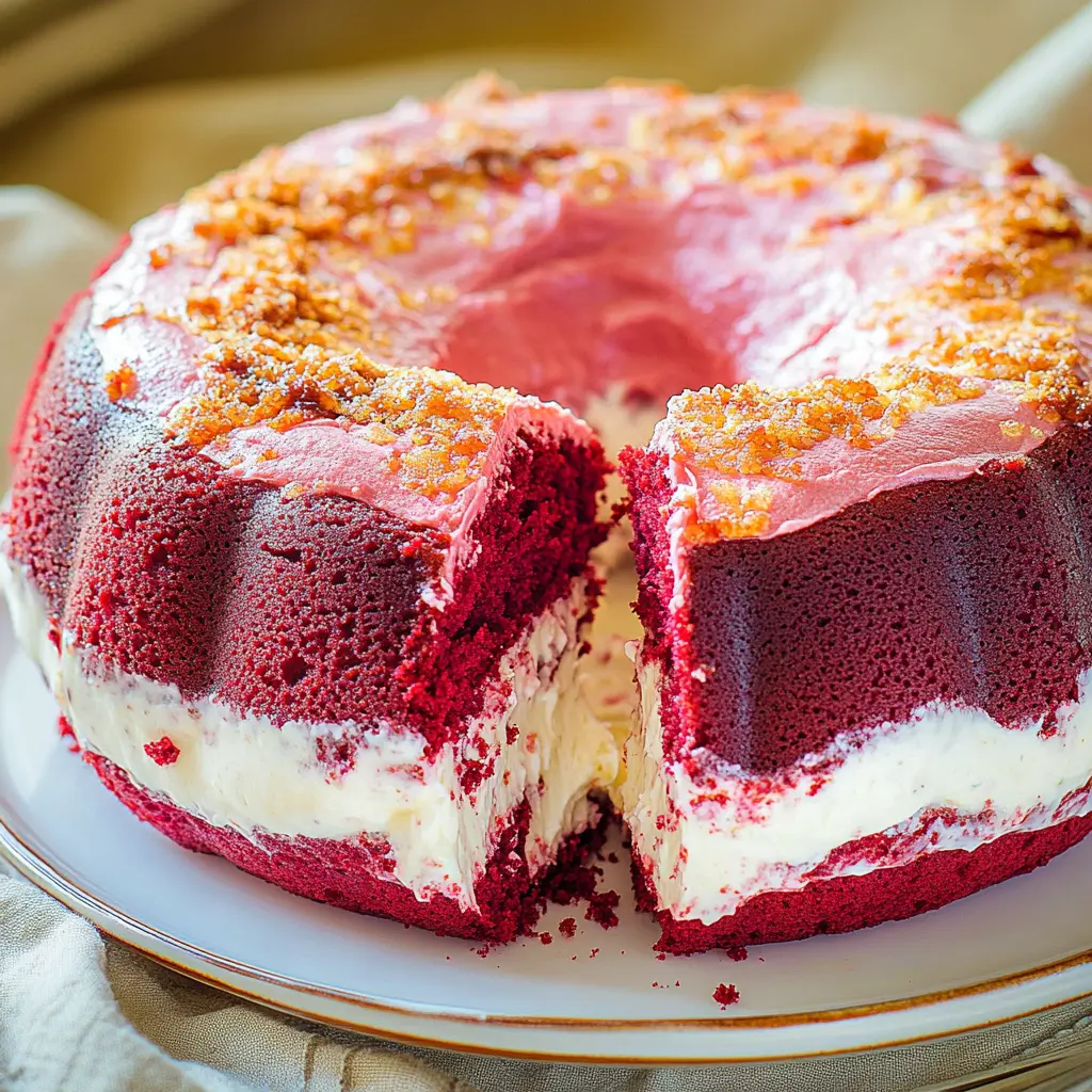 Red Velvet Pound Cake With Cream Cheese Filling Recipe 2 RED VELVET POUND CAKE WITH CREAM CHEESE FILLING centered hero view, clean and uncluttered