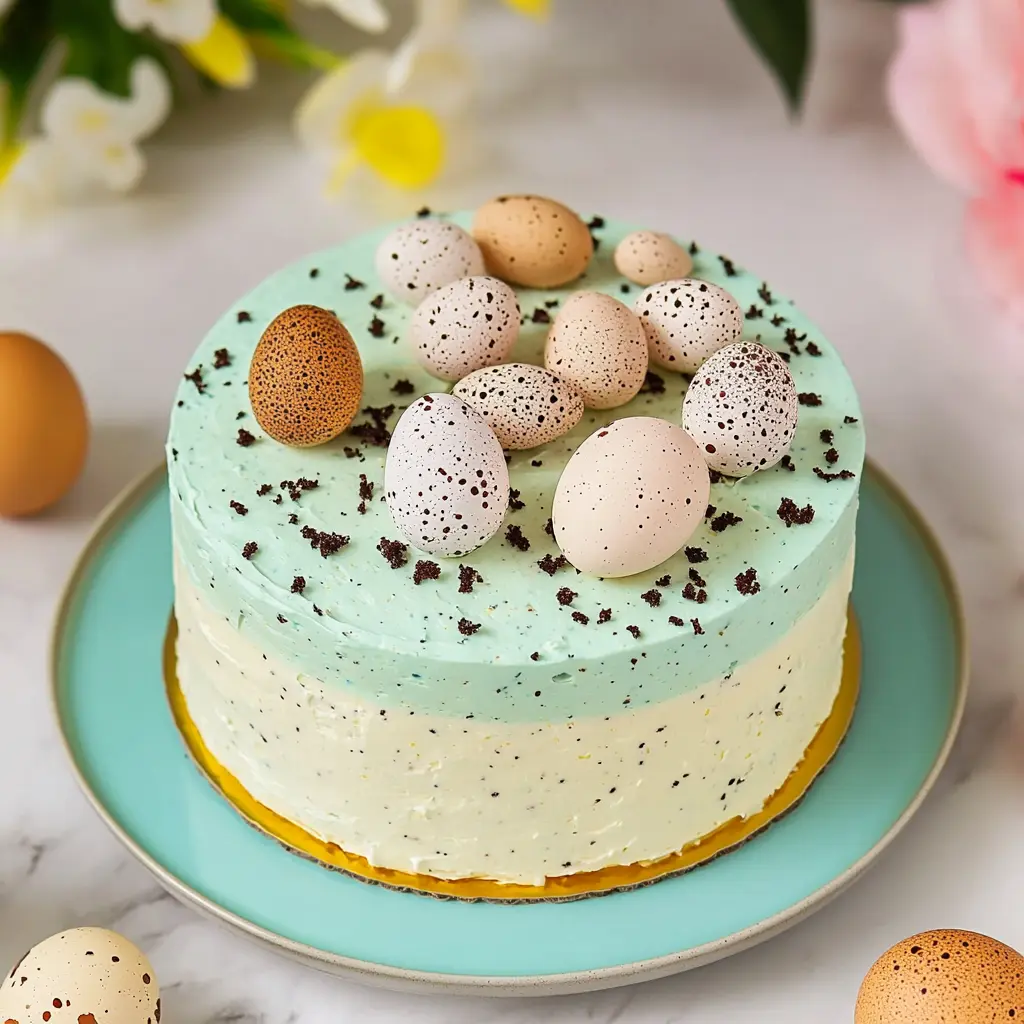 Speckled Egg Easter Cake Recipe Easy and Stunning 2 SPECKLED EGG EASTER CAKE centered hero view, clean and uncluttered