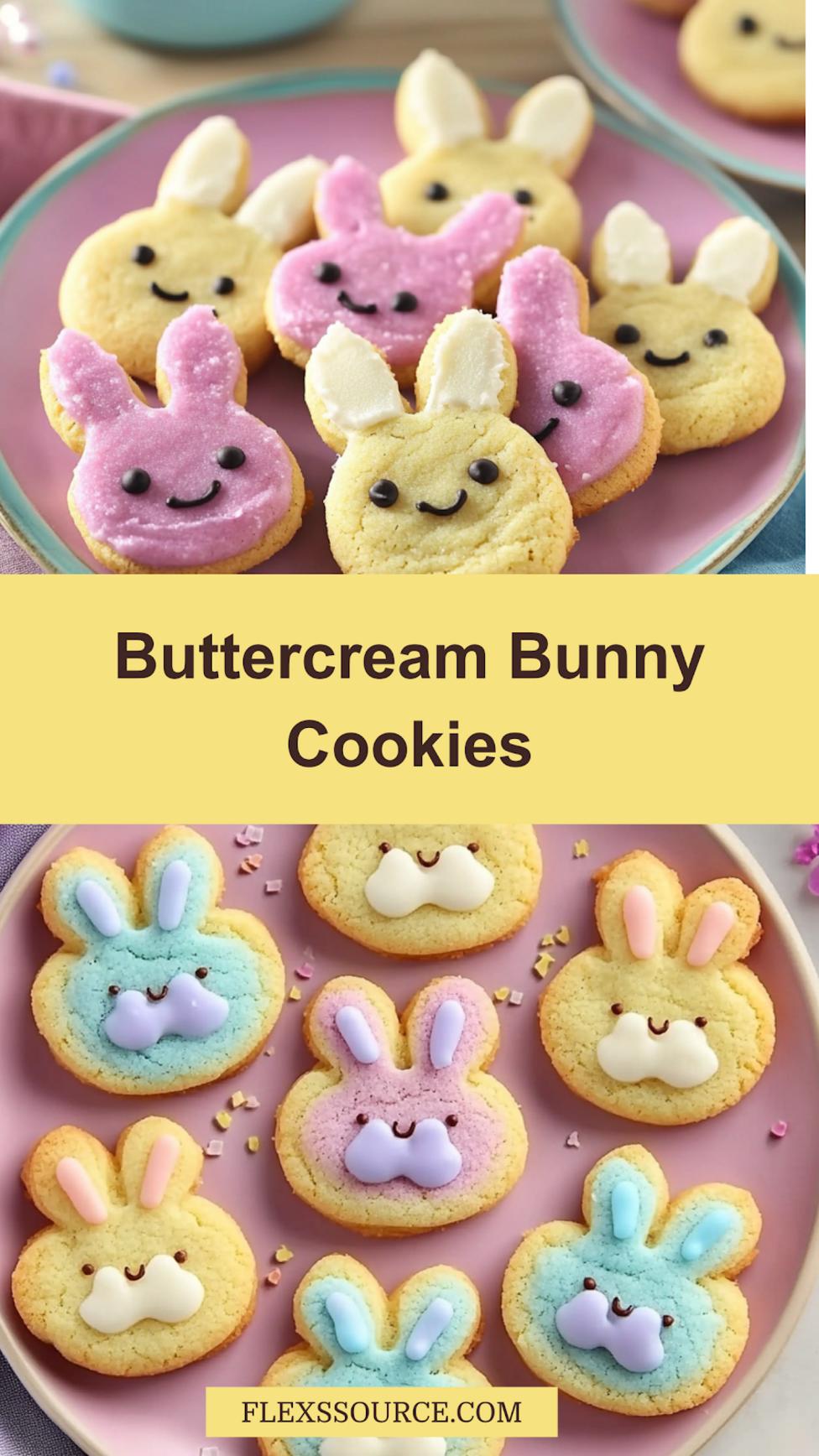 Soft Buttercream Bunny Cookies Recipe Easy and Delicious 4 Soft buttercream bunny cookies displayed for Pinterest sharing