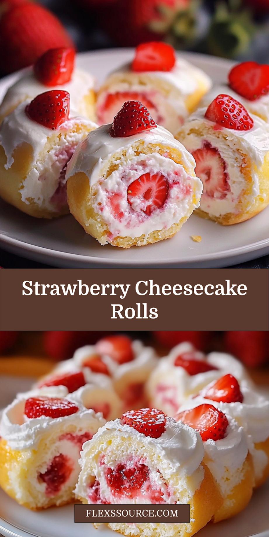 Sweet Strawberry Shortcake Cheesecake Rolls Recipe Easy 4 Sweet Strawberry Shortcake Cheesecake Rolls centered hero view, clean and uncluttered