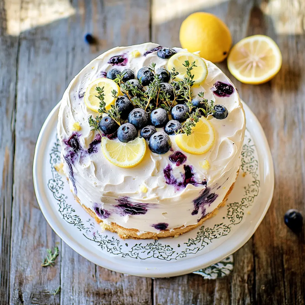 Swirled Blueberry Lemon Thyme Cake centered hero view, clean and uncluttered