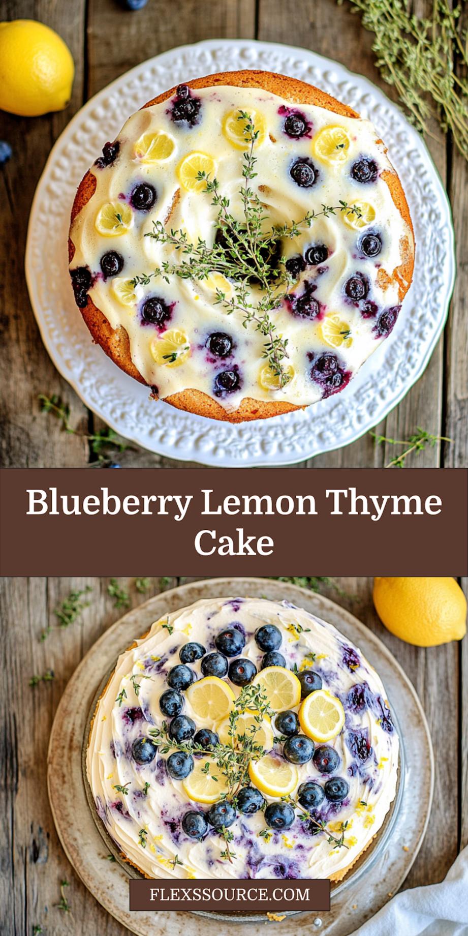 Swirled Blueberry Lemon Thyme Cake centered hero view, clean and uncluttered