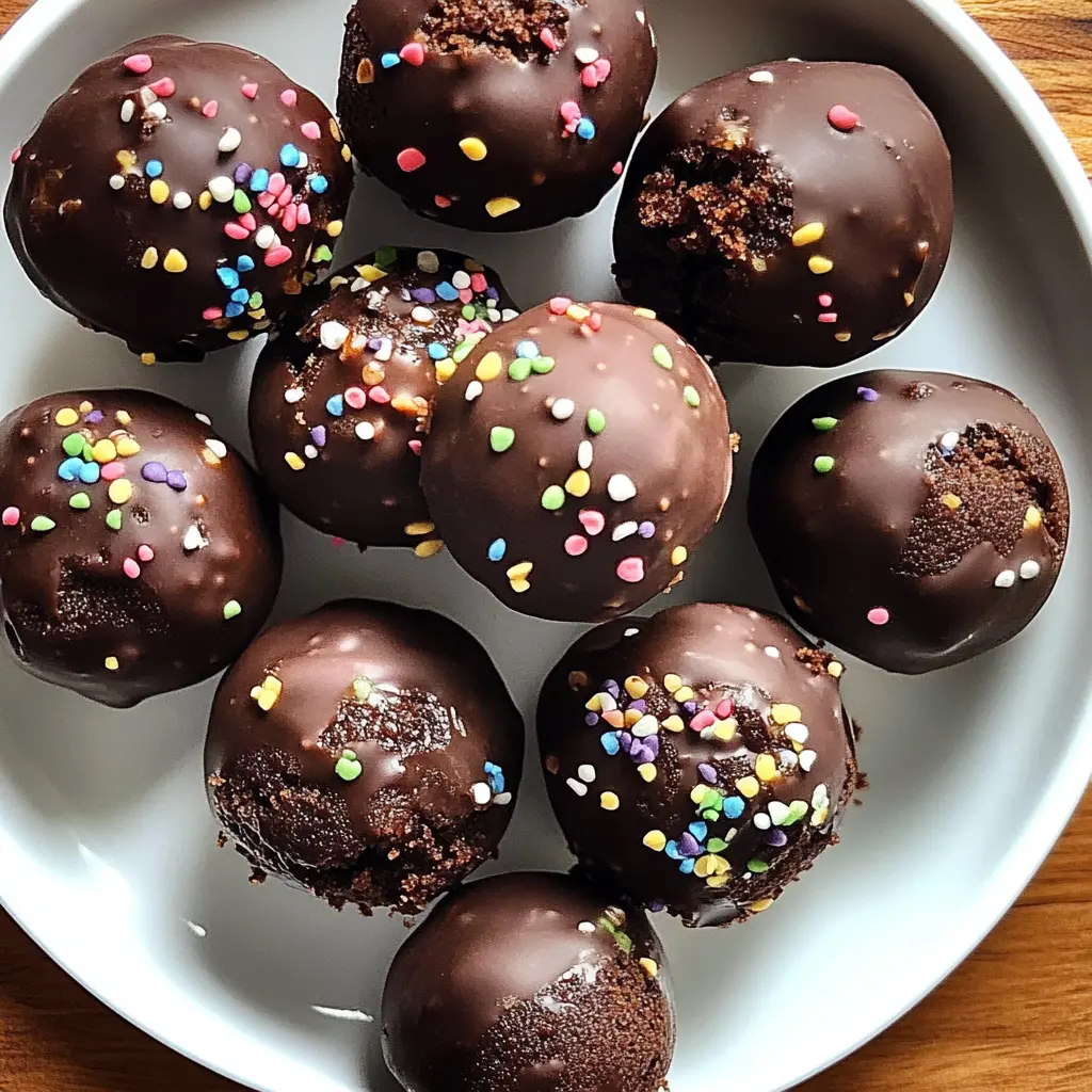 Chocolate cake pops homemade on sticks with chocolate coating and colorful sprinkles