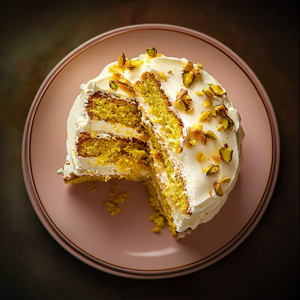 PISTACHIO CREAM CAKE centered hero view, clean and uncluttered