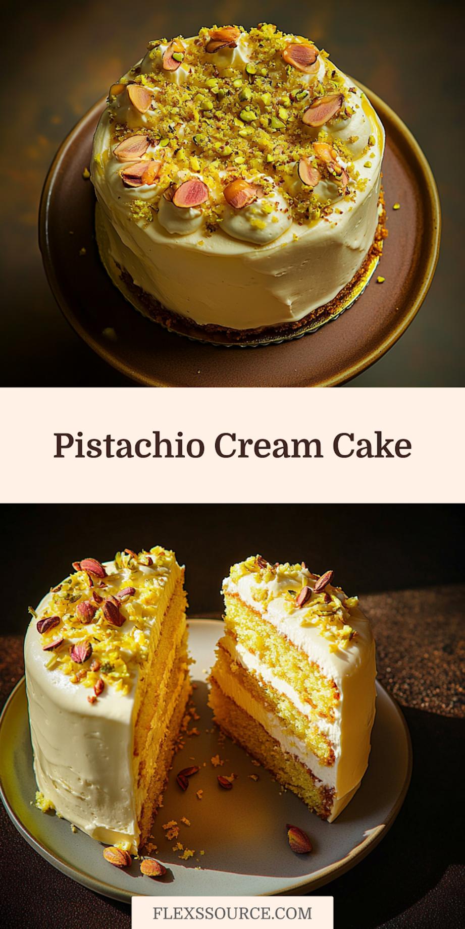 PISTACHIO CREAM CAKE centered hero view, clean and uncluttered
