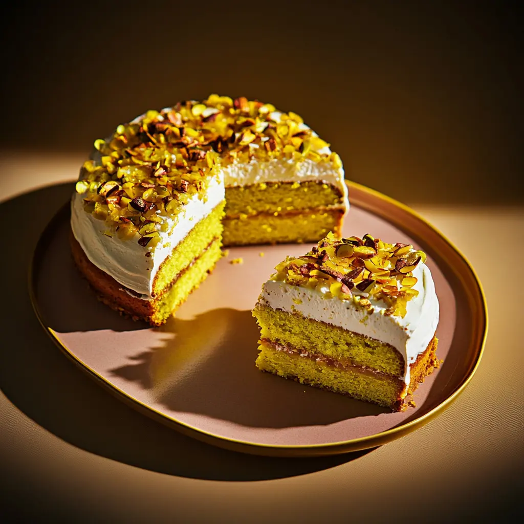 PISTACHIO CREAM CAKE centered hero view, clean and uncluttered