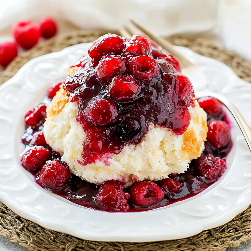 CHERRY DUMP CAKE 3 INGREDIENTS centered hero view, clean and uncluttered