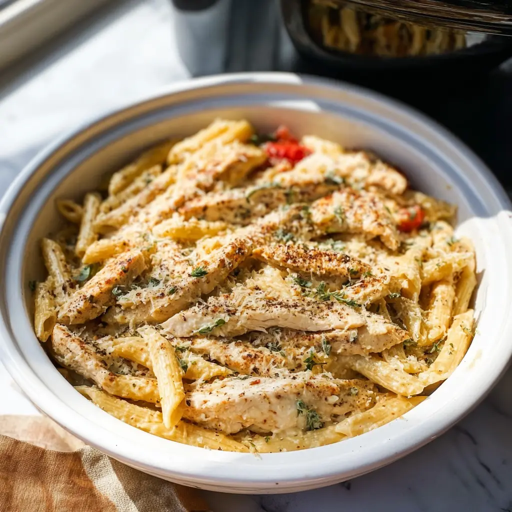 Copycat Olive Garden Chicken Pasta recipe, served and ready to eat, easy homemade dinner