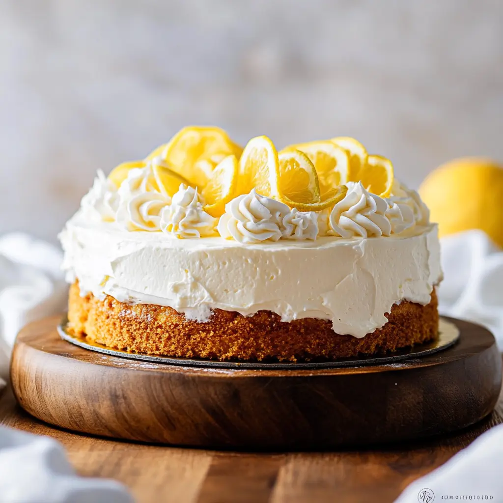 Lemon Cheesecake Cake Recipe Easy Homemade Dessert 2 LEMON CHEESECAKE CAKE centered hero view, clean and uncluttered