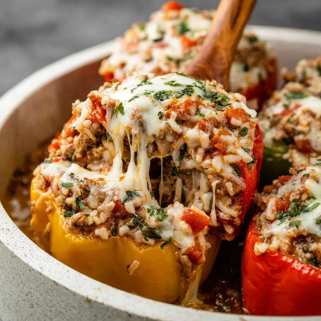 STUFFED PEPPER CASSEROLE ITALIAN recipe, served and ready to eat, easy homemade dinner