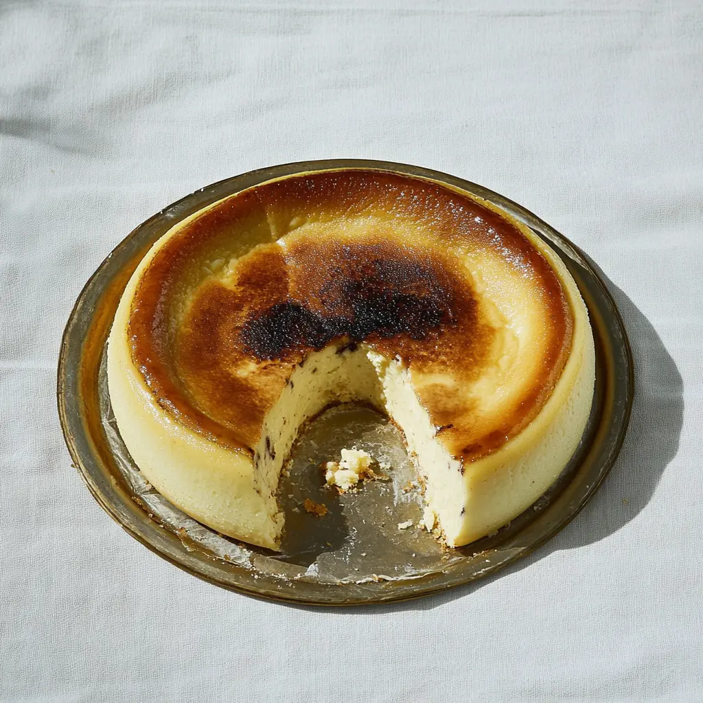 Vanilla Bean Burnt Basque Cheesecake Recipe Easy and Dreamy 2 VANILLA BEAN BURNT BASQUE CHEESECAK centered hero view, clean and uncluttered