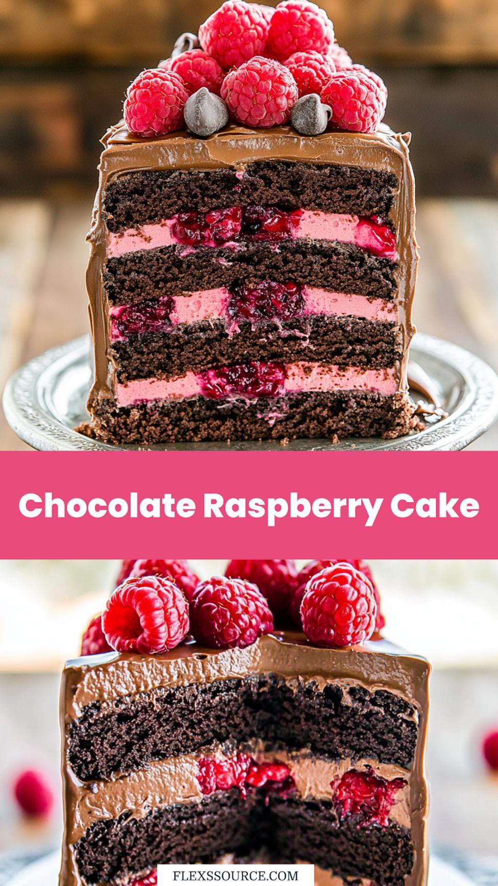 Best Chocolate Raspberry Layer Cake Recipe Ever 4 Chocolate Raspberry Layer Cake centered hero view, clean and uncluttered