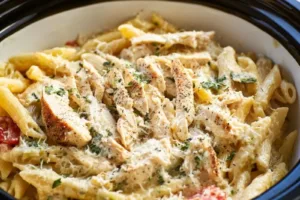 Copycat Olive Garden Chicken Pasta recipe, served and ready to eat, easy homemade dinner