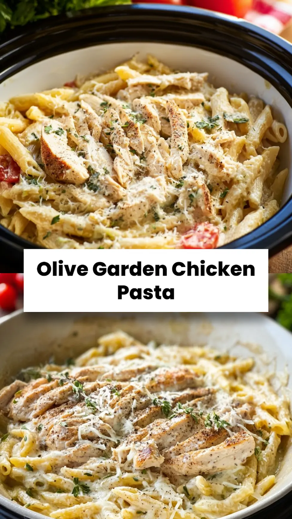 Copycat Olive Garden Chicken Pasta recipe, served and ready to eat, easy homemade dinner