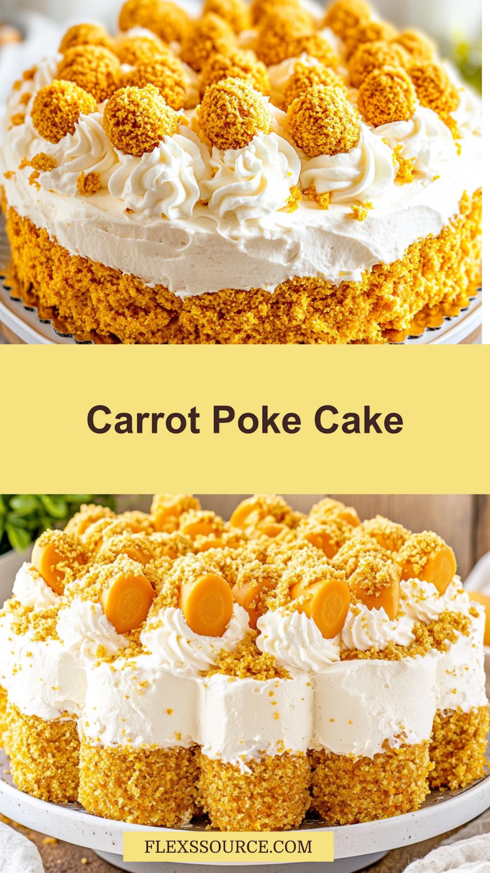 Easter Carrot Poke Cake centered hero view, clean and uncluttered