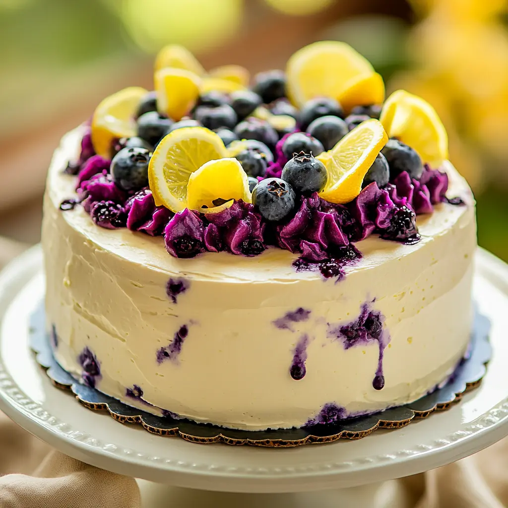 Lemon Blueberry Layer Cake Recipe Easy and Stunning 3 Lemon blueberry layer cake with cream cheese frosting on a cake stand