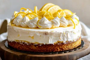 LEMON CHEESECAKE CAKE centered hero view, clean and uncluttered