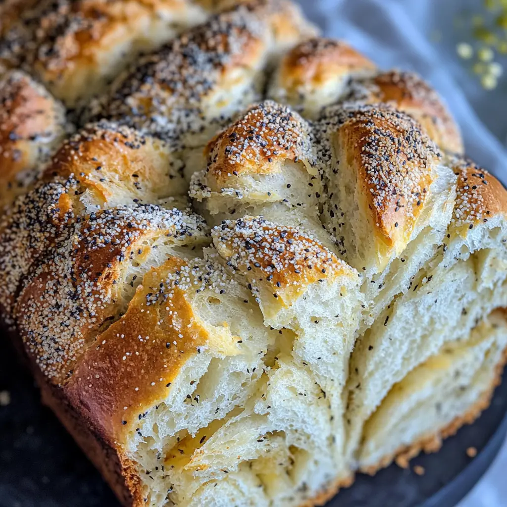 Poppyseed pull apart bread centered hero view, clean and uncluttered