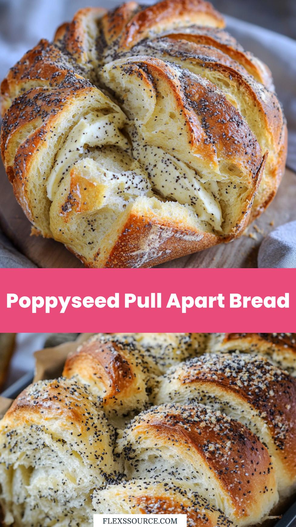 Poppyseed pull apart bread centered hero view, clean and uncluttered