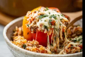 Stuffed Pepper Casserole Italian Style Your New Cozy Favorite Dinner STUFFED PEPPER CASSEROLE ITALIAN recipe, served and ready to eat, easy homemade dinner