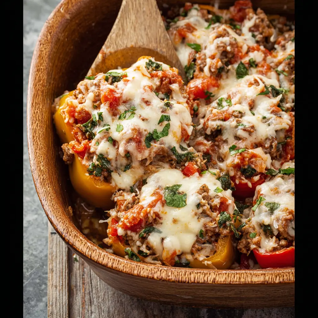 Stuffed Pepper Casserole Italian style, served and ready to eat, easy homemade dinner