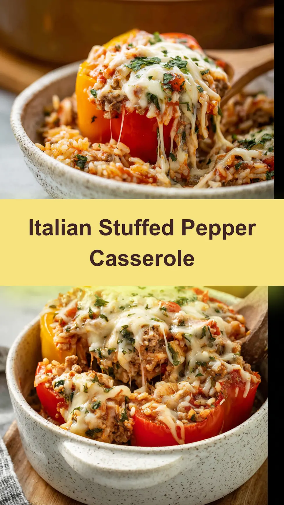 Stuffed Pepper Casserole Italian style, served and ready to eat, easy homemade dinner