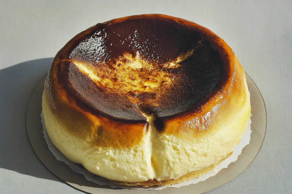 VANILLA BEAN BURNT BASQUE CHEESECAK centered hero view, clean and uncluttered