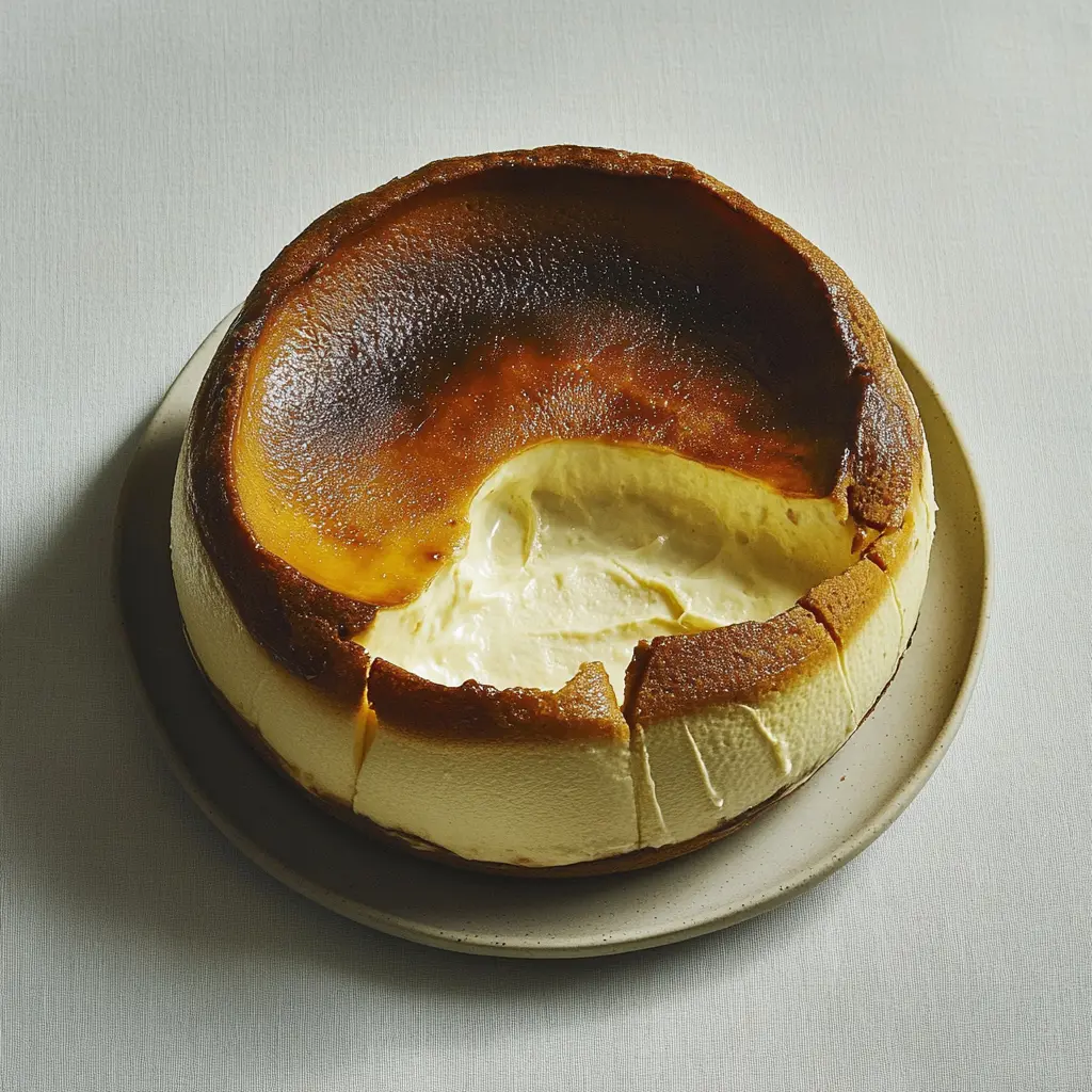 Vanilla Bean Burnt Basque Cheesecake Recipe Easy and Dreamy 3 Vanilla Bean Burnt Basque Cheesecake centered hero view, clean and uncluttered