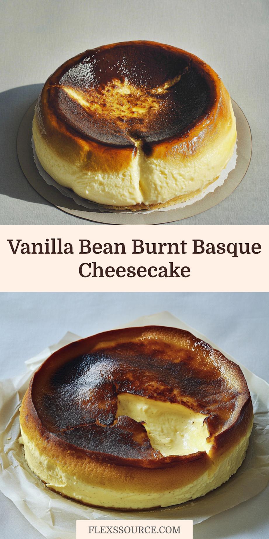 Vanilla Bean Burnt Basque Cheesecake Recipe Easy and Dreamy 4 Vanilla Bean Burnt Basque Cheesecake centered hero view, clean and uncluttered for pinning
