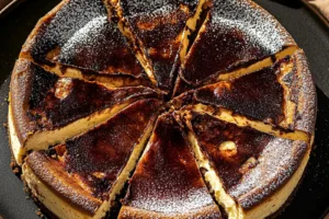 Vanilla Burnt Basque Cheesecake Recipe Easy and Dreamy VANILLA BURNT BASQUE CHEESECAKE centered hero view, clean and uncluttered